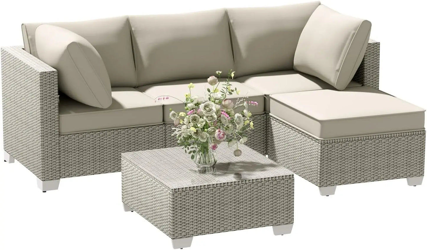 ANGDUO Outdoor Patio Furniture Set With Sectional Sofa