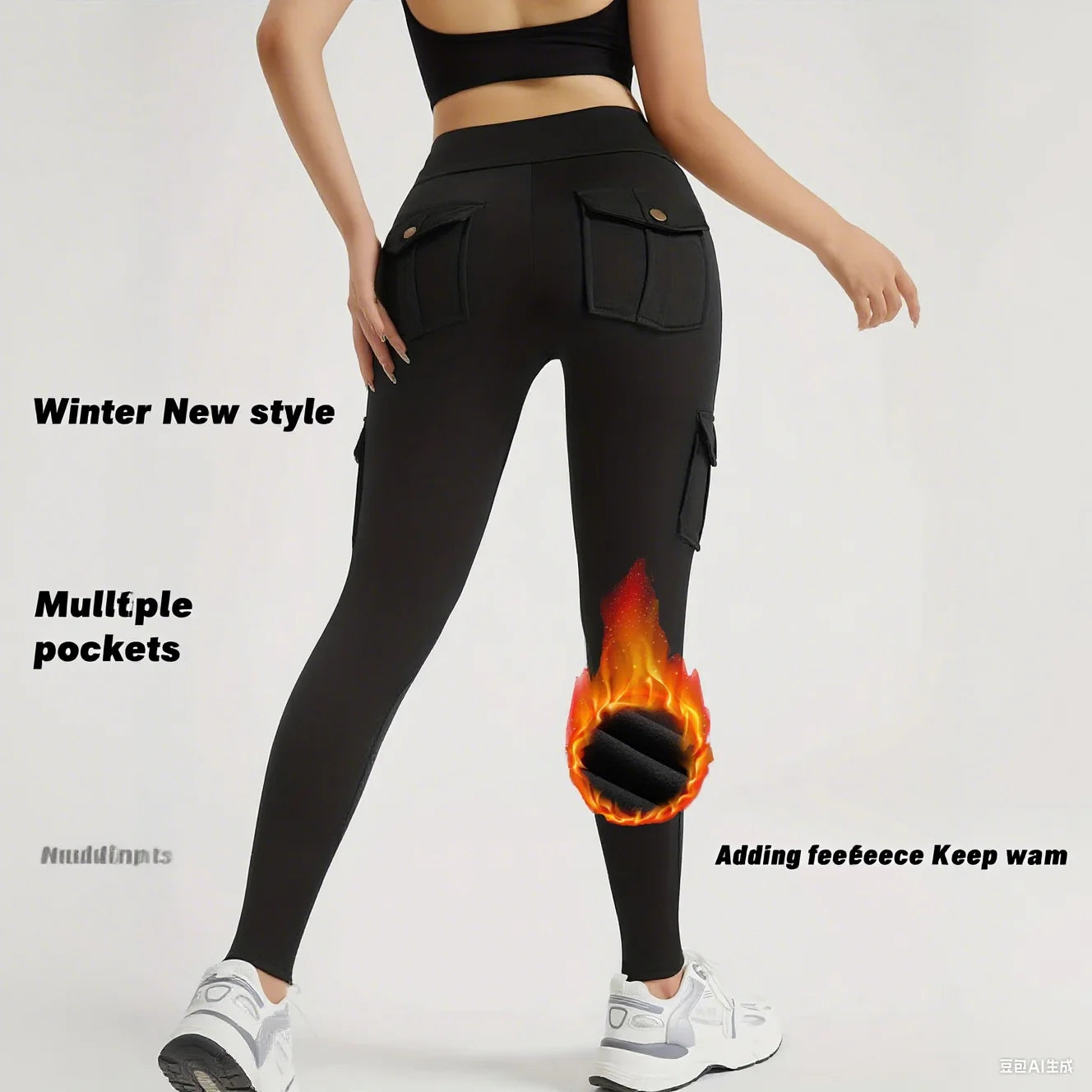 CN Zhejiang Winter Warm Womens Fleece Lined Cargo Leggings