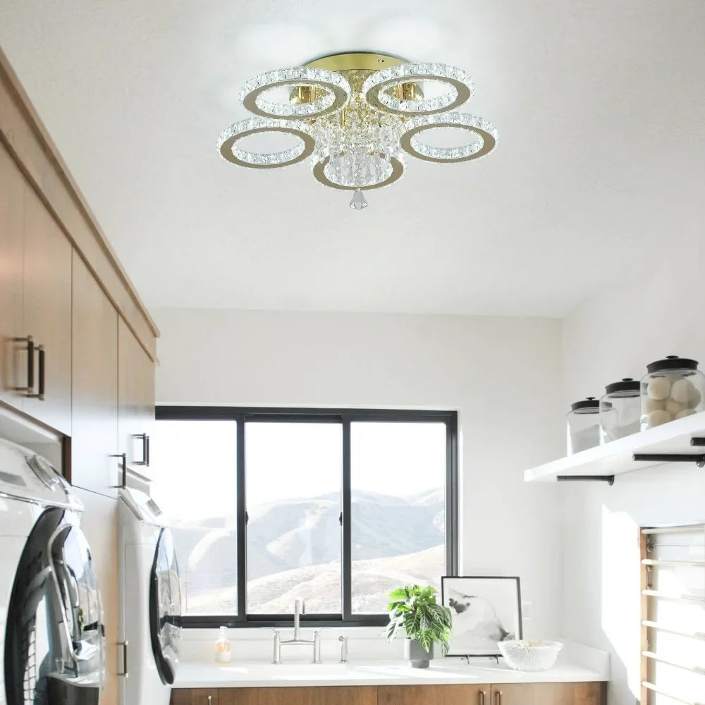Led Ceiling Light Crystal Chandelier For Living Room Gold Finish
