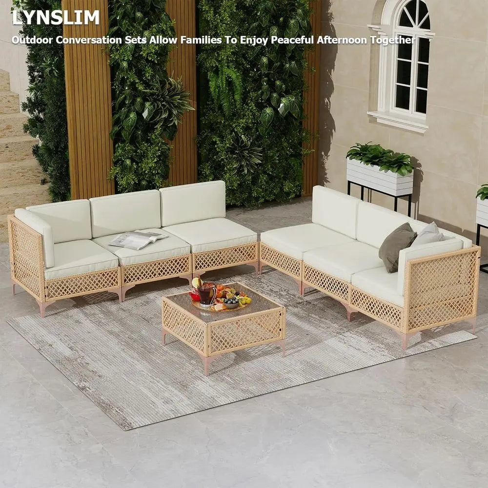 MKDK Boho Outdoor Patio Furniture Set Wicker Sectional Sofa
