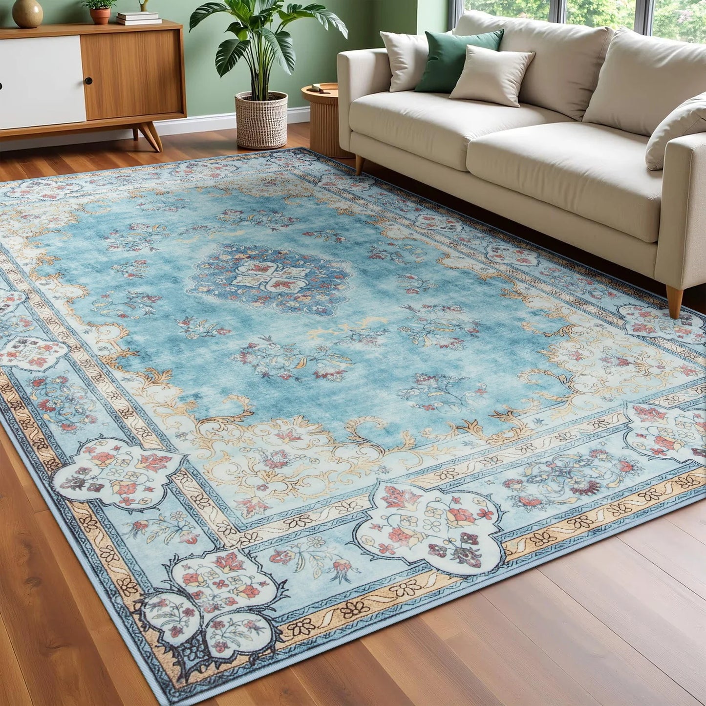 Noahas Living Room Floral Area Rugs Traditional Faux Wool