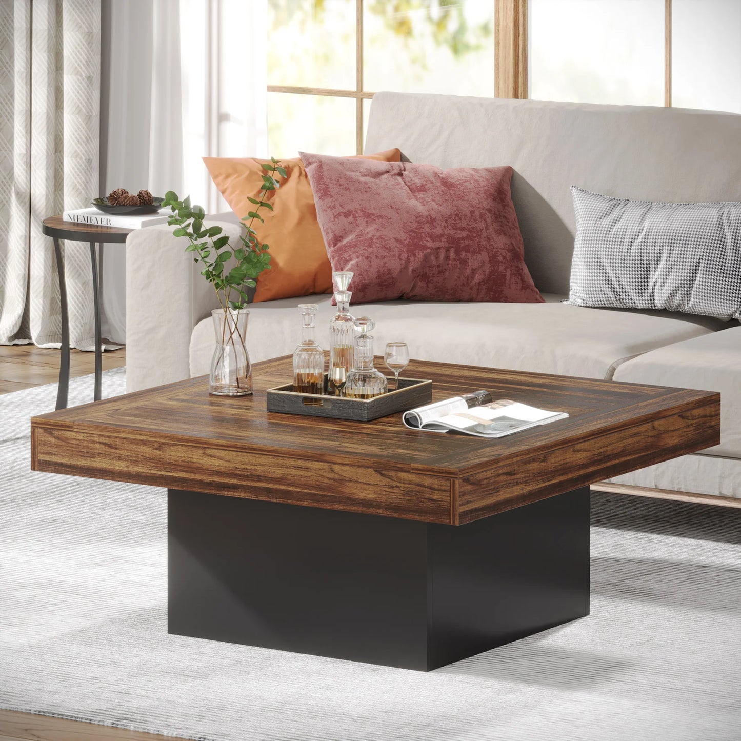 Tribesigns LED Square Coffee Table Engineered Wood Living Room
