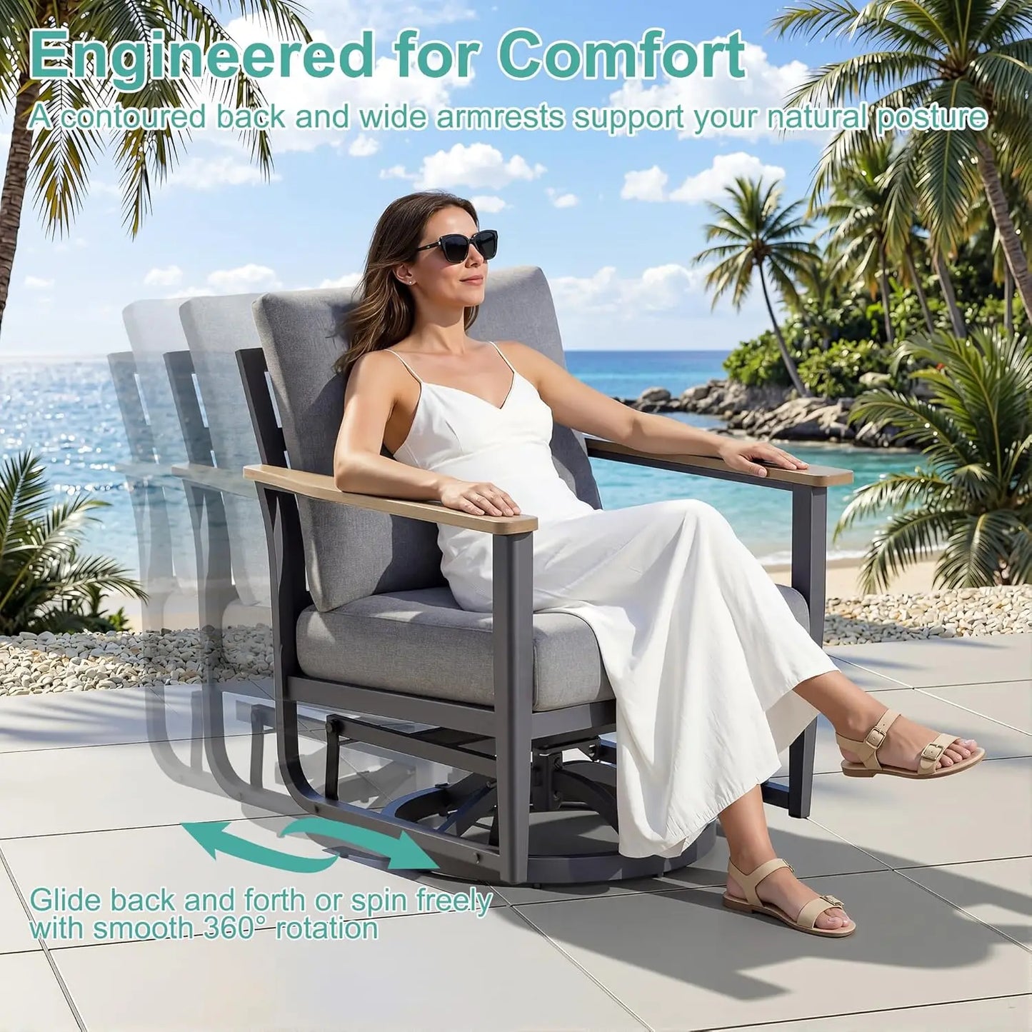 Aluminum Outdoor Patio Conversation Set With Swivel Rocking