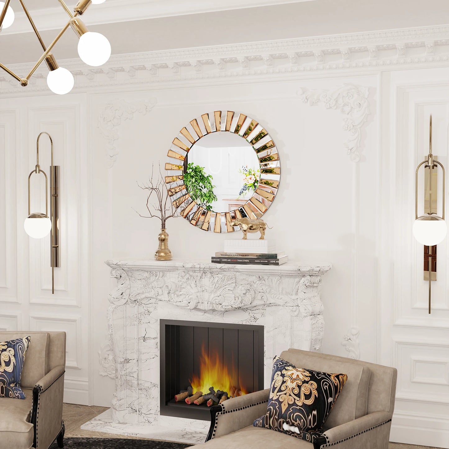 Wisfor Sunburst Round Mirror Beveled Glass Vanity Decor