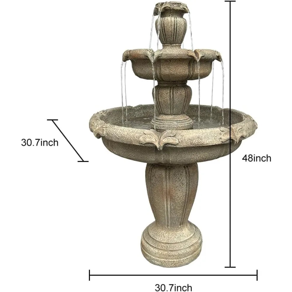 Modern Concrete Outdoor Water Fountain 3 Tier Floor Waterfall Pump