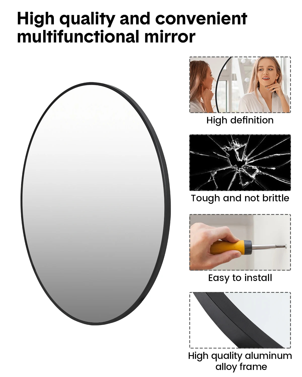 HiMISS Round Aluminum Mirror Framed Bathroom Wall Decor