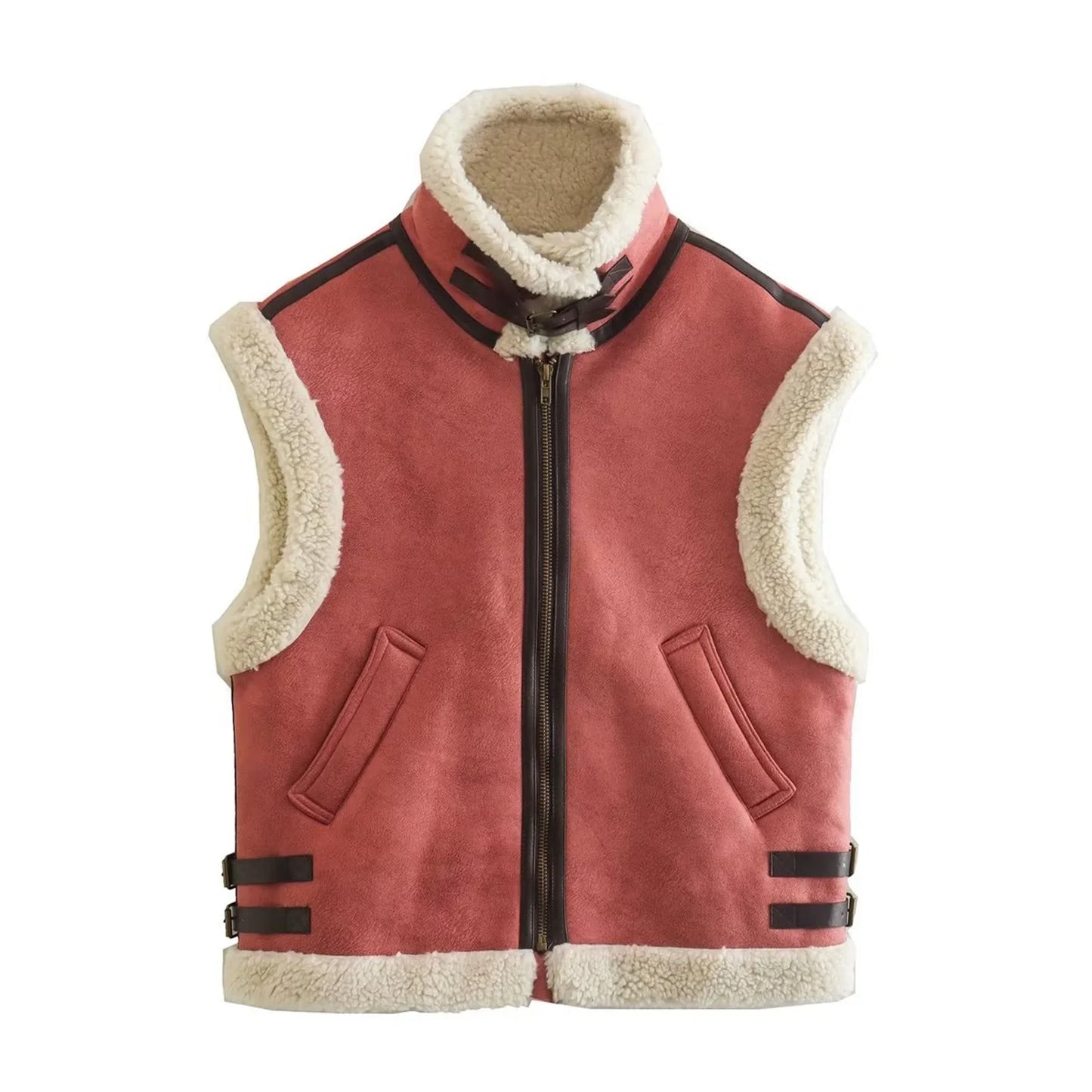 Meihuida Ladies Cozy Faux Fur Vest Quilted High Neck Coat