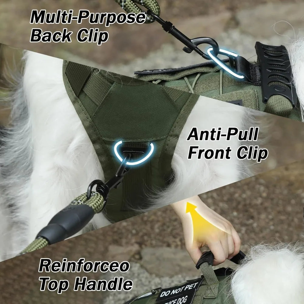 No Pull Tactical Dog Harness Molle Vest Set Leash Harness For Service Dogs Adjustable Outdoor