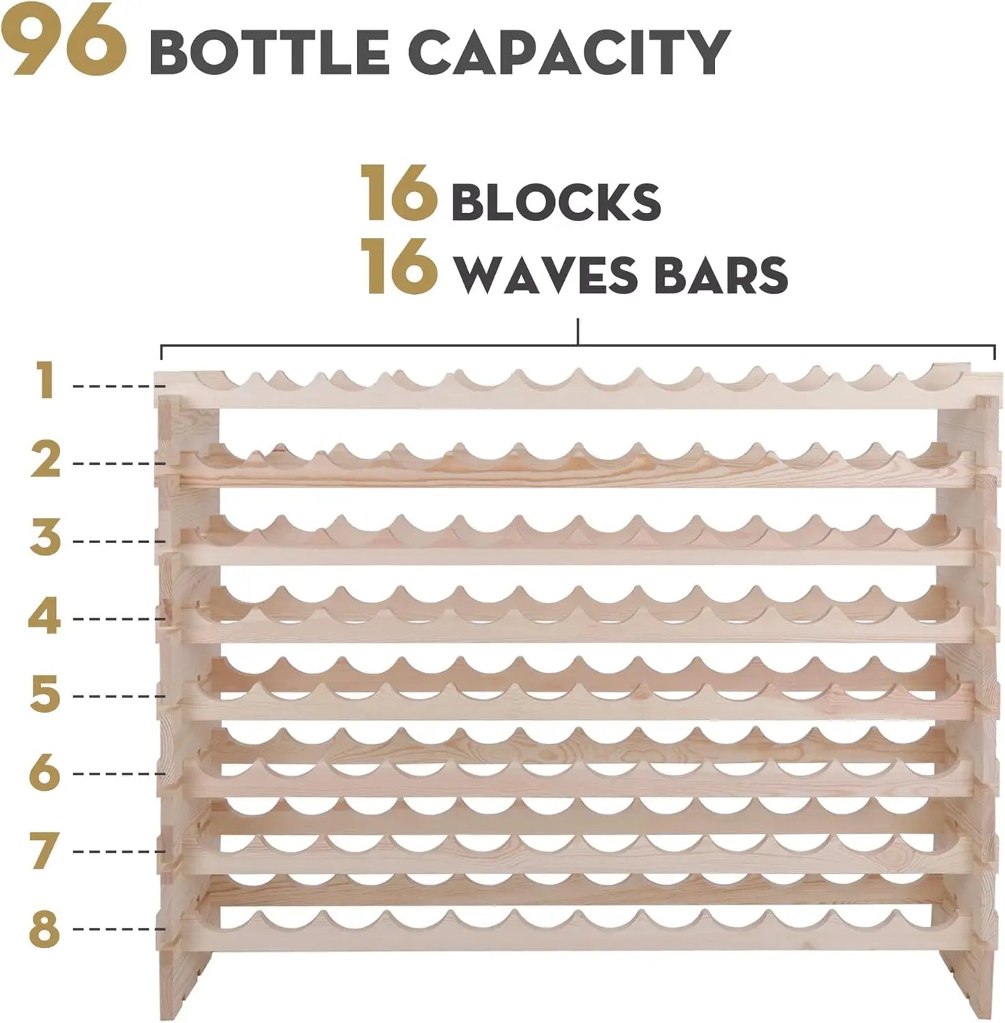 Hign-concerned 96 Bottles Stackable Modular Wine Rack 8 Tier