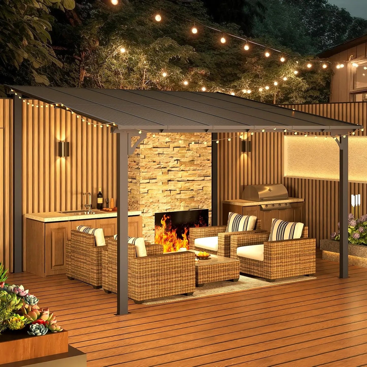 Wall Gazebo Hard Top Pergola Outdoor Patio Canopy For Deck