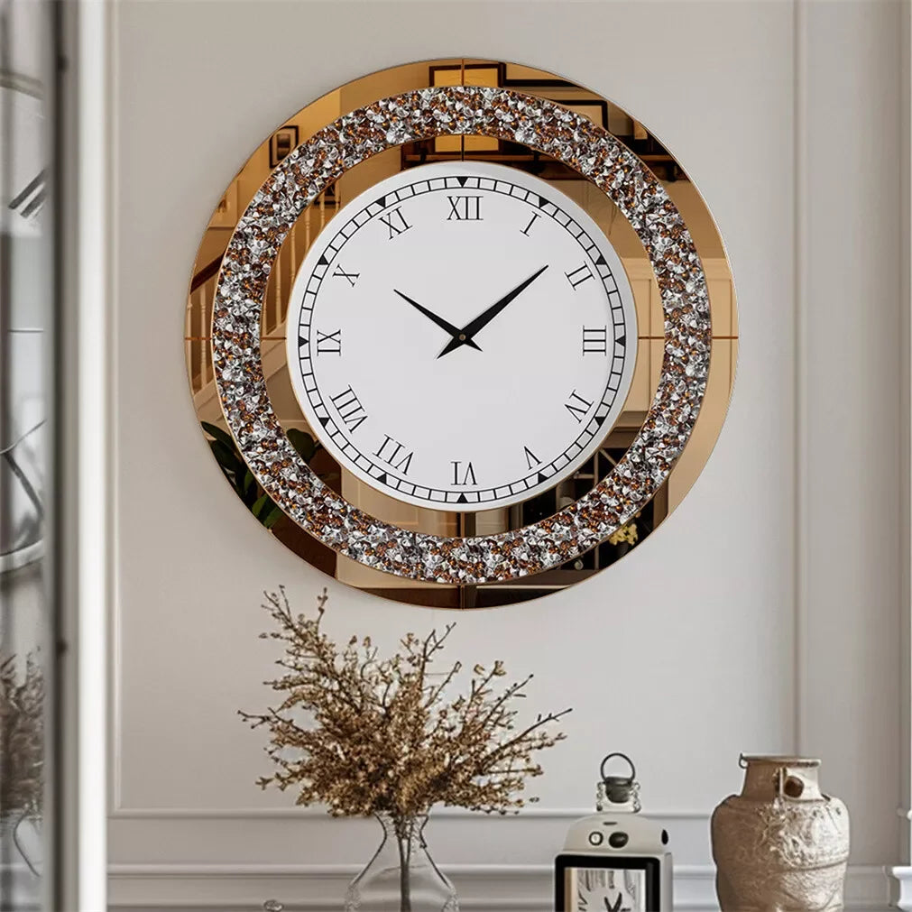 LUVODI Modern 3D Wall Clock Diamond Crystal Roman Numerals