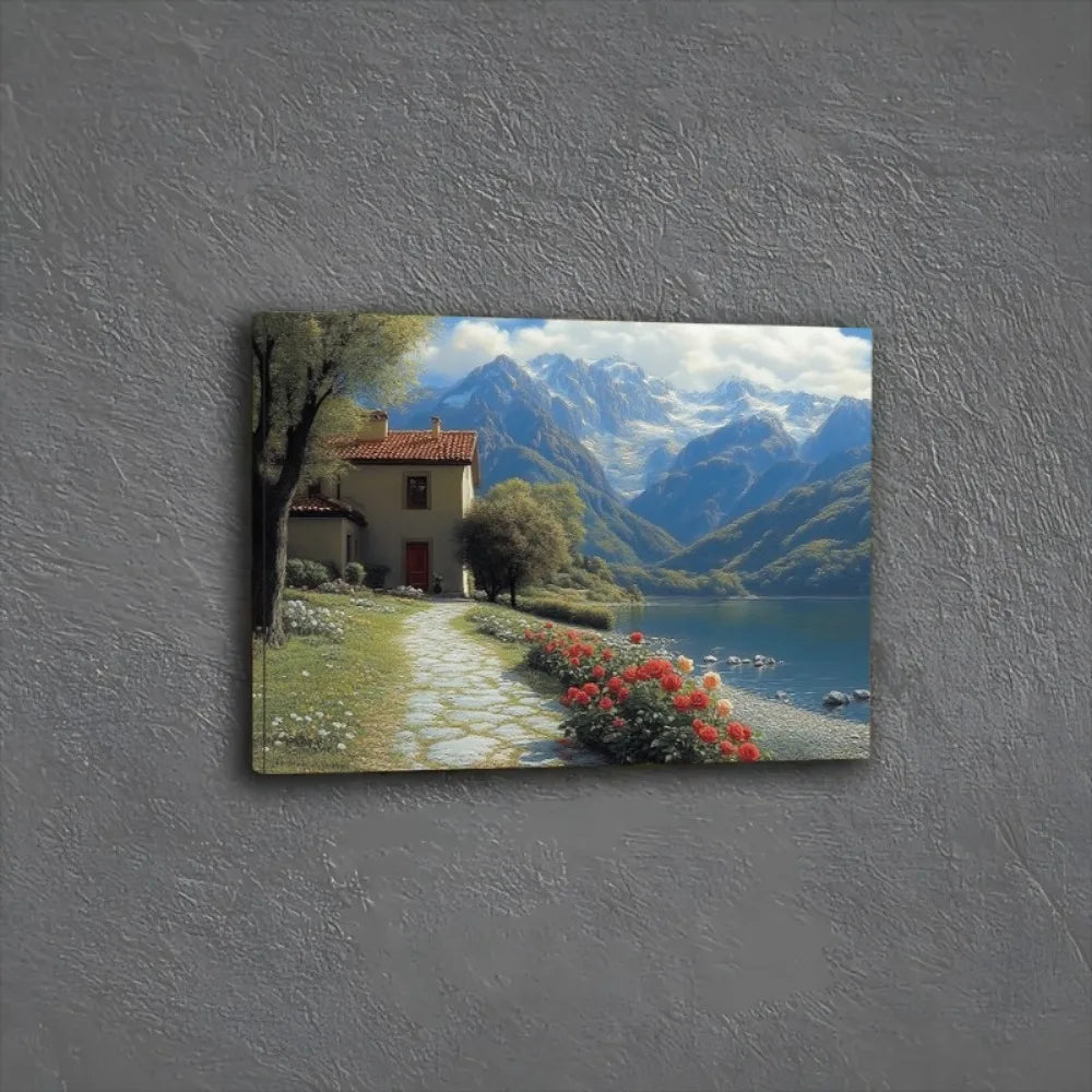 Hign-concerned Wood Frame Red Flowers River Art Mural