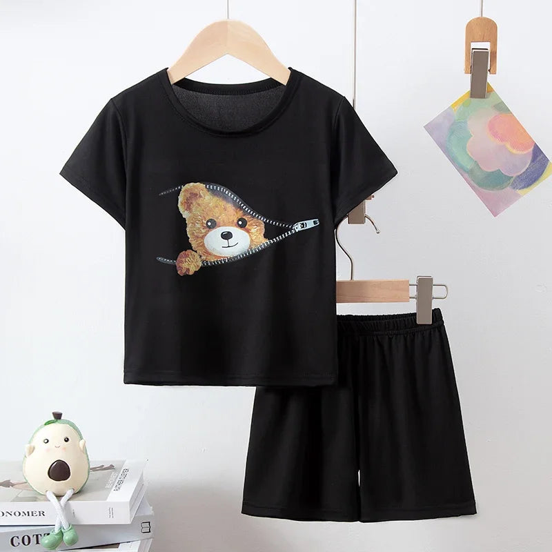 Unisex Elephant Print Two Piece Summer Set For Kids