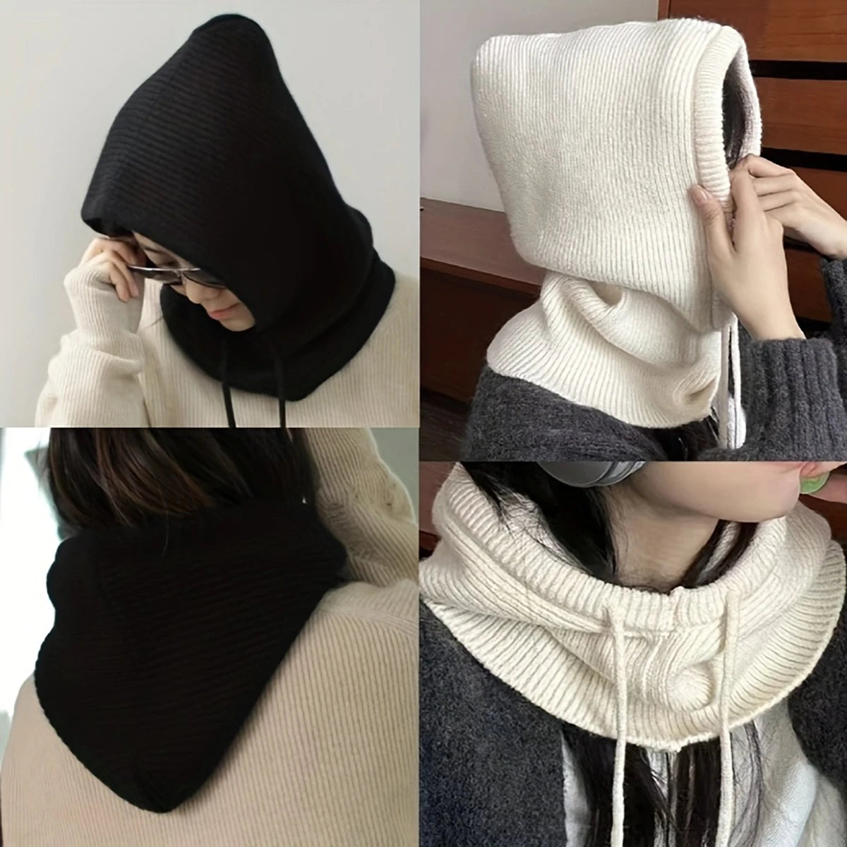 Fujian Knit Hooded Scarf Beanie Set For Winter Warmth