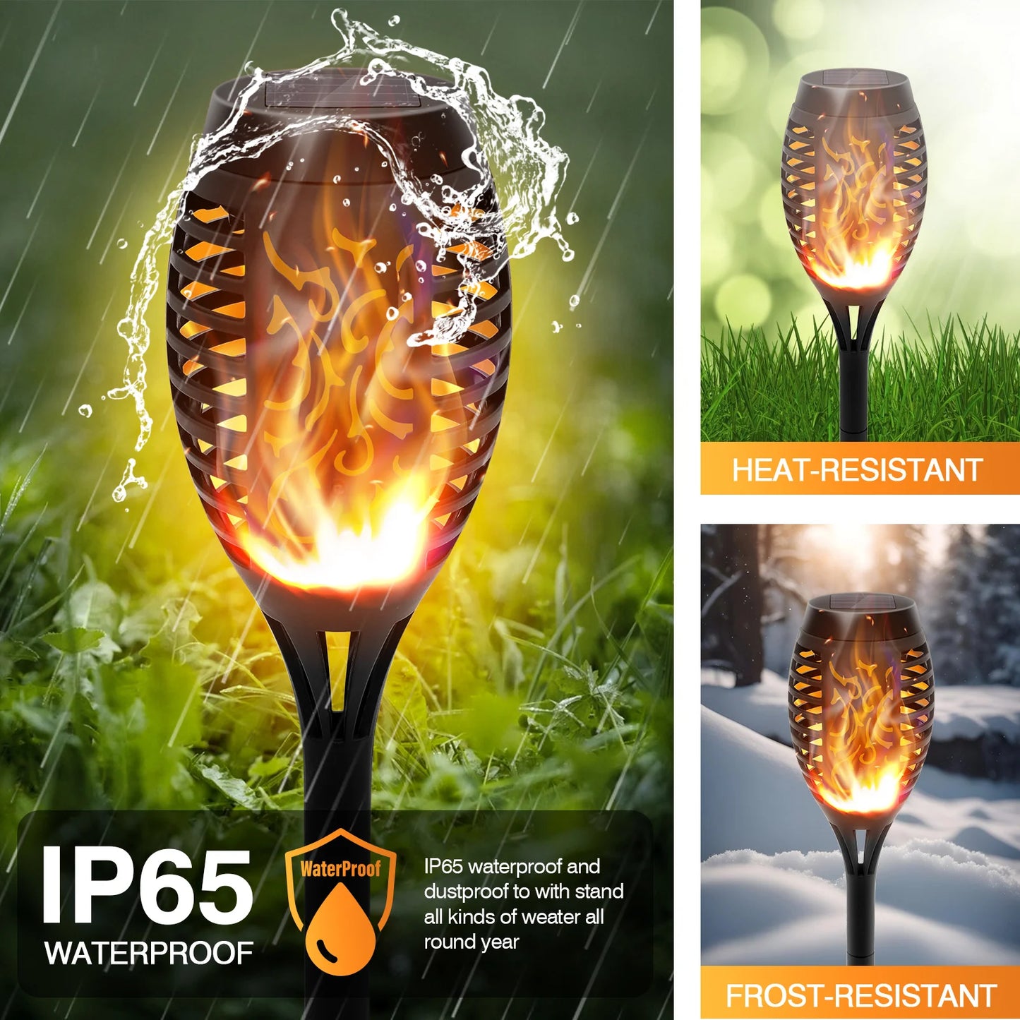 Solar Torch Lights With Flickering Flame Outdoor LED Pathway