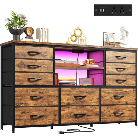 Hign-concerned Dresser With LED Lights And Outlets TV Stand