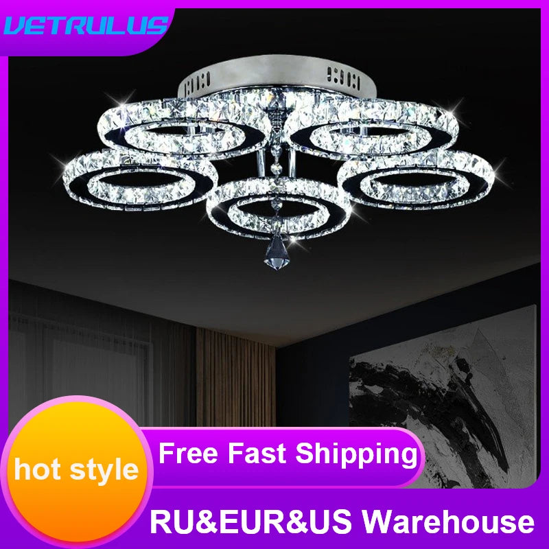 VETRULUS Modern K9 LED Crystal Ceiling Lamp Chandelier Pendant Smart