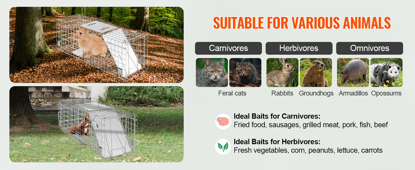 SucceBuy Foldable Live Animal Cage Trap with Handle for Cats