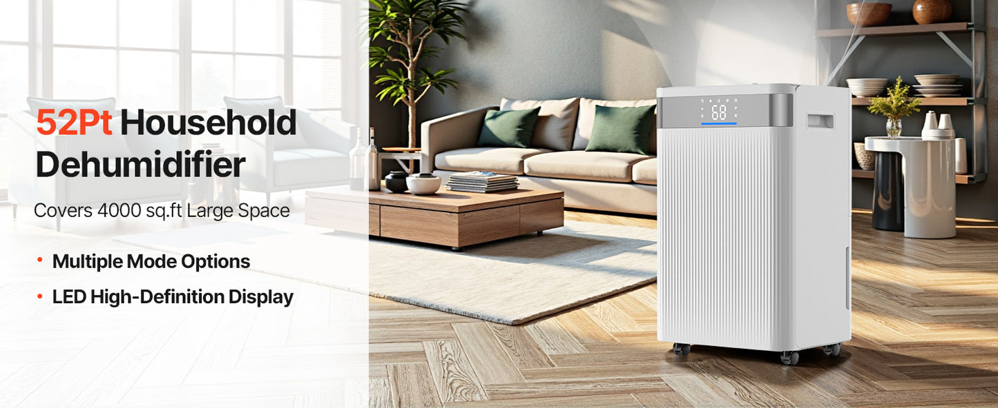 SucceBuy 52 Pint Dehumidifier For Home Basement Smart Humidity Control