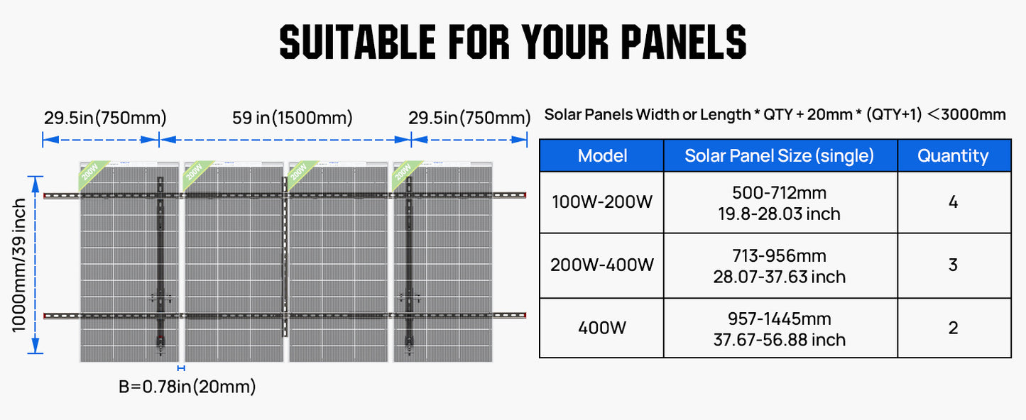 ECO-WORTHY Upgraded Solar Ground Mount Brackets Kit For 4x200W Or 3x300W Panels