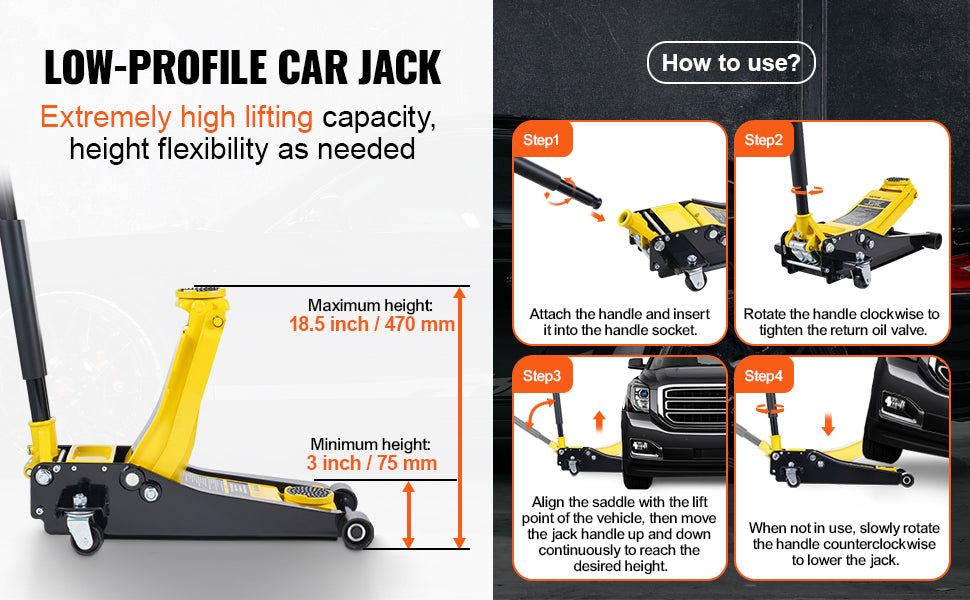 SucceBuy Low Profile Floor Jack Heavy Duty Hydraulic Car Jack