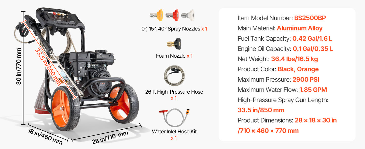 SucceBuy Gas Pressure Washer 2900 3600 PSI 1.85 2.6 GPM
