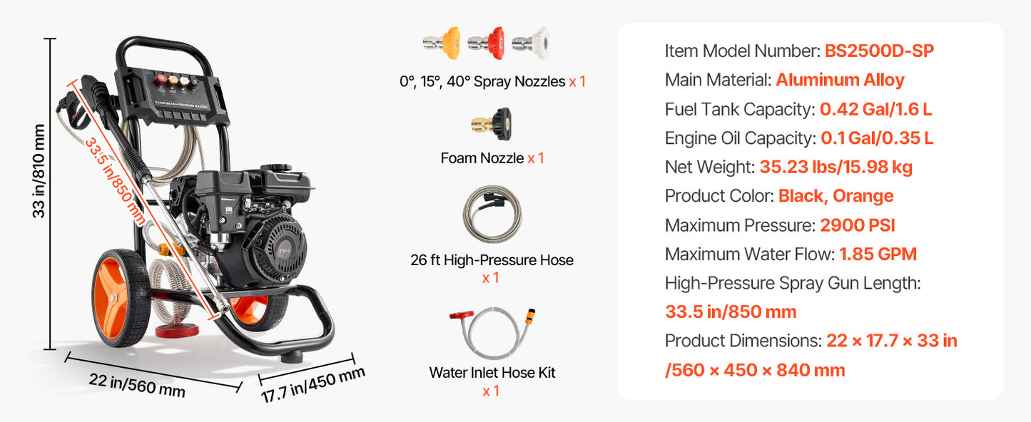SucceBuy Gas Pressure Washer 2900 3600 PSI 1.85 2.6 GPM