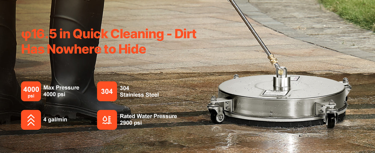 VEVOR Pressure Washer Surface Cleaner PE Stainless Steel Attachments 4 Wheels