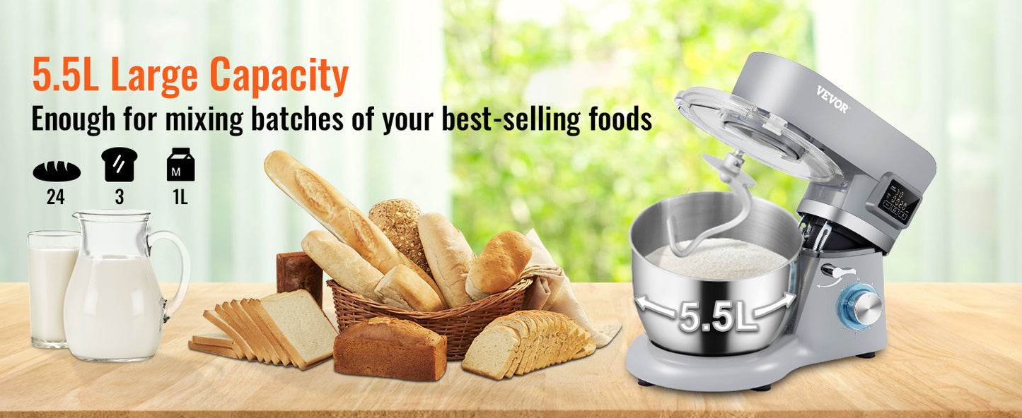 VEVOR Stand Mixer Electric Dough Mixer With 6 Speeds